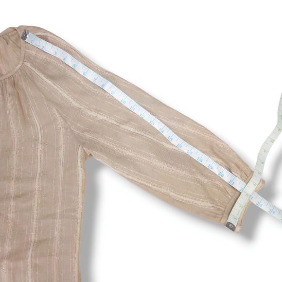 EUC Maven West Made in USA Long Sleeve Linen Stripe Dress Sz. S [2-4] Beige Gold - Picture 10 of 11